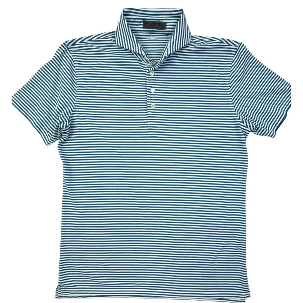 G/FORE Feeder Stripe Tech Pique Golf Polo Teal Modern Spread Collar S